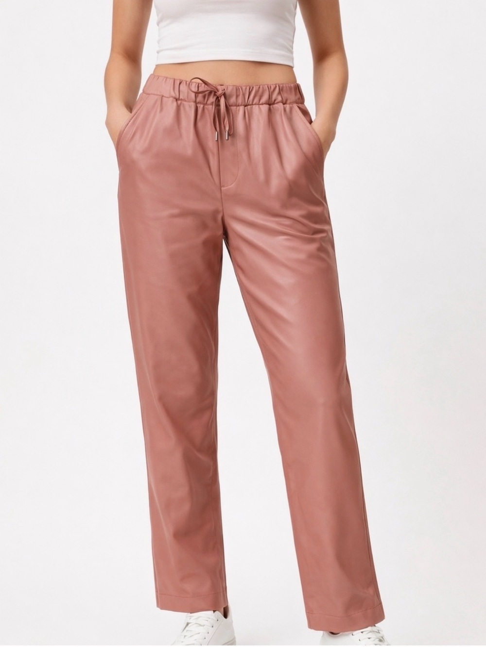 NWT The Empower Vegan Leather  Drawstring Dusty Rose Pant Sz S